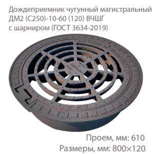 Дождеприемник чугунный магистральный ДМ2 (С250)-10-60 (120) ВЧШГ с шарниром купить